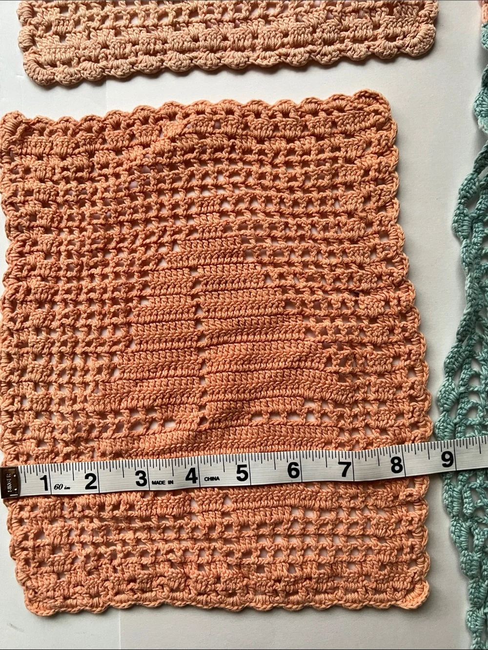 Handmade Crochet doilies - Peach and Teal Set of three